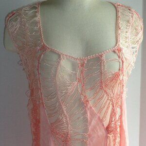 India Boutique Sleeveless Fringed Crochet Tank or Cover Up Peach Color (J)